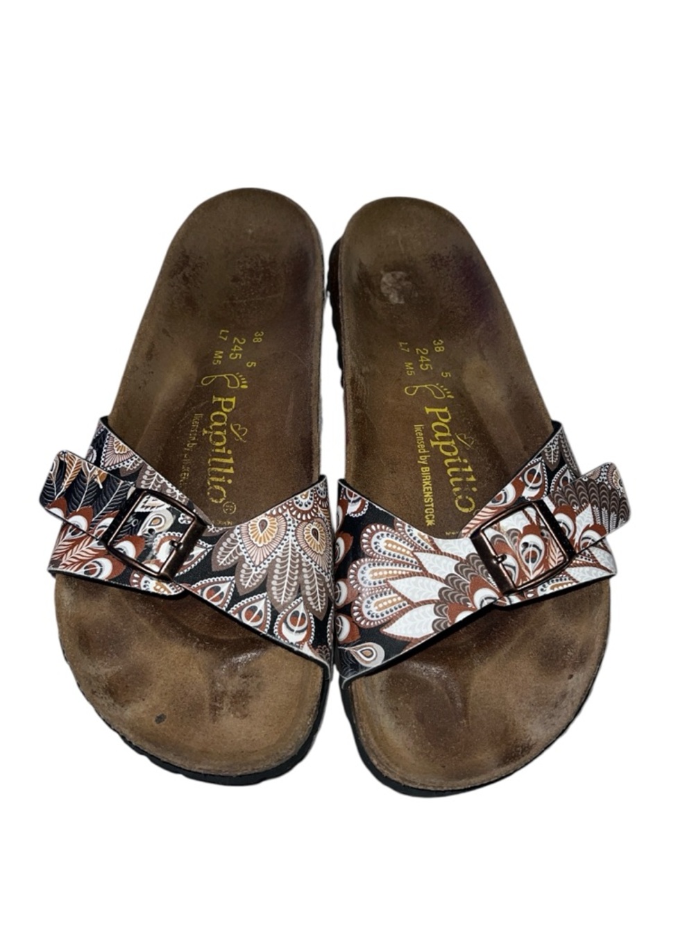 Papillio by Birkenstock Madrid sandals with a peacock brown patterned strap 7
